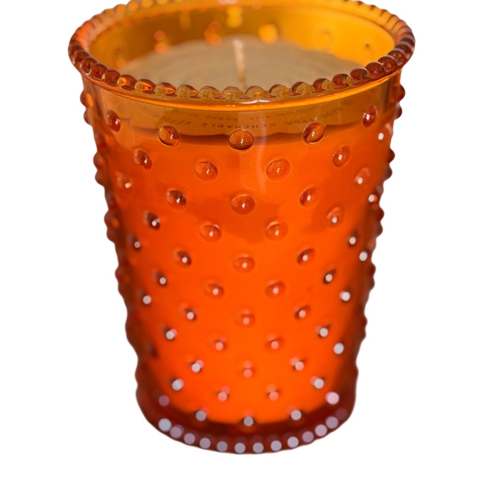 Simpatico Hobnail Glass Candle Orange Textured Single Wick Vegetable Wax Blend